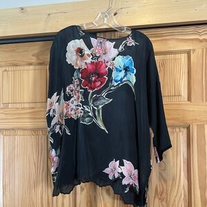 Johnny Was Floral Black Blouse with Multicolor Blooms
